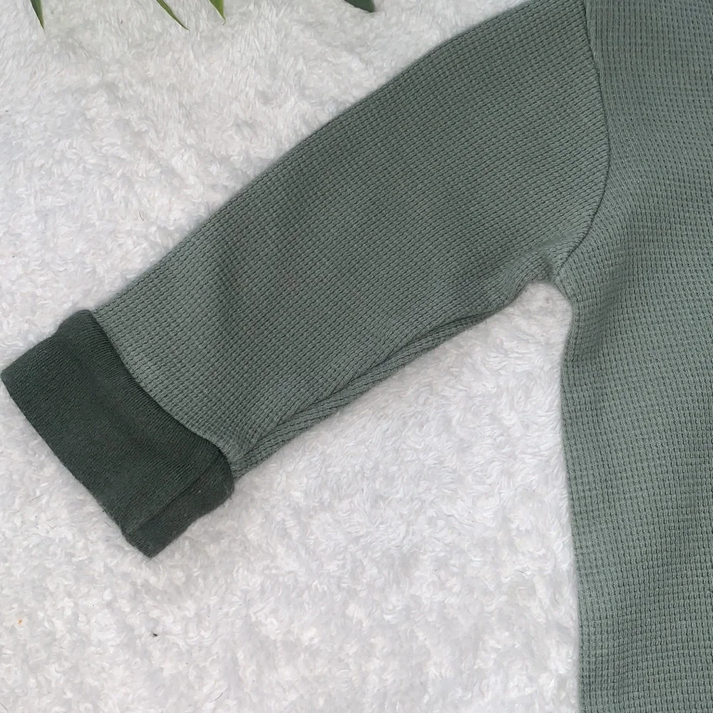 Rabbit + Bear Green Baby Romper with Pocket 6-9M Organic Cotton EUC